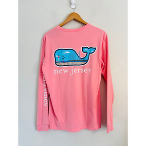Vineyard Vines Womens Small Pink New Jersey Whale Long Sleeve Tee Preppy Coastal